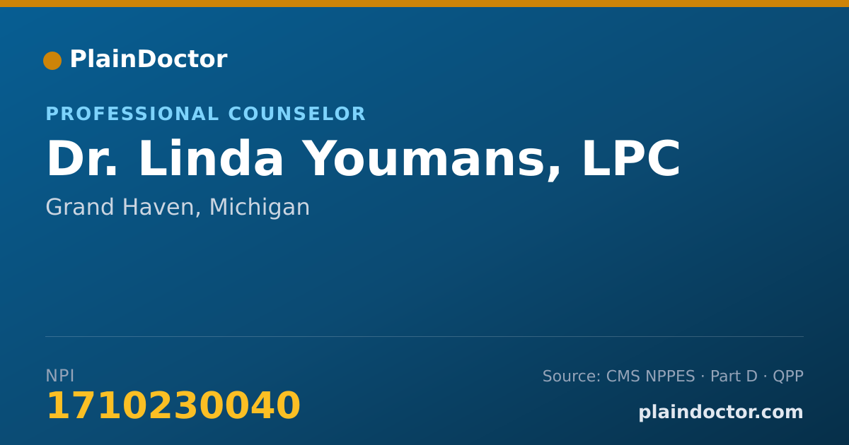 Shareable card for Linda Youmans, LPC - Professional Counselor, Grand Haven, MI