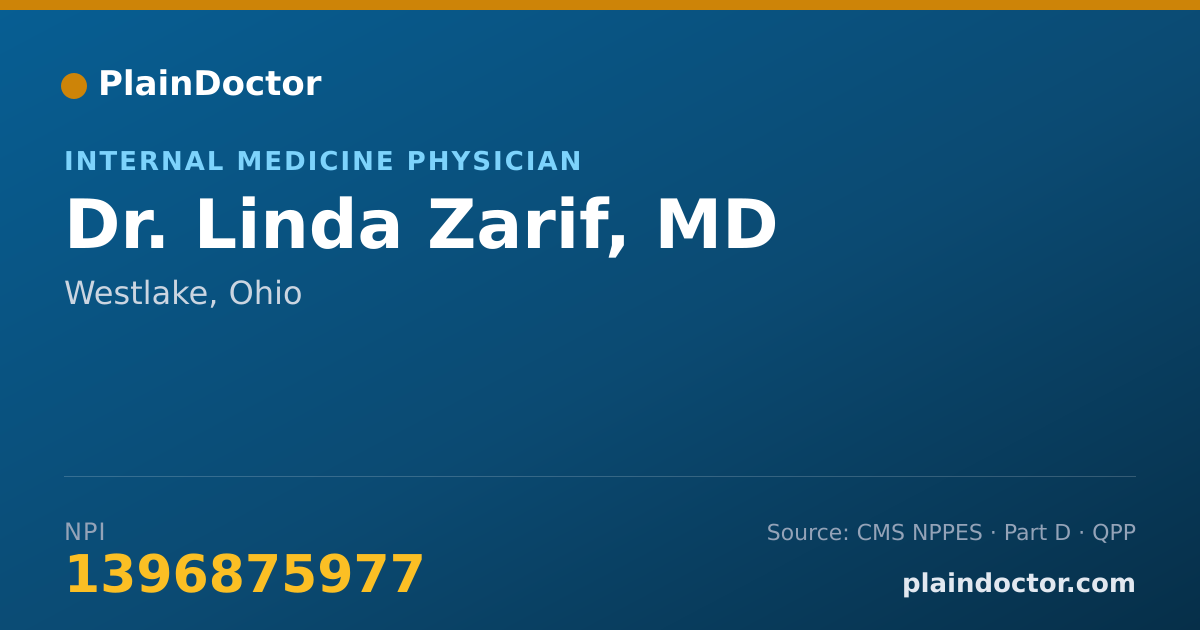 Shareable card for Linda Zarif, MD - Internal Medicine Physician, Westlake, OH