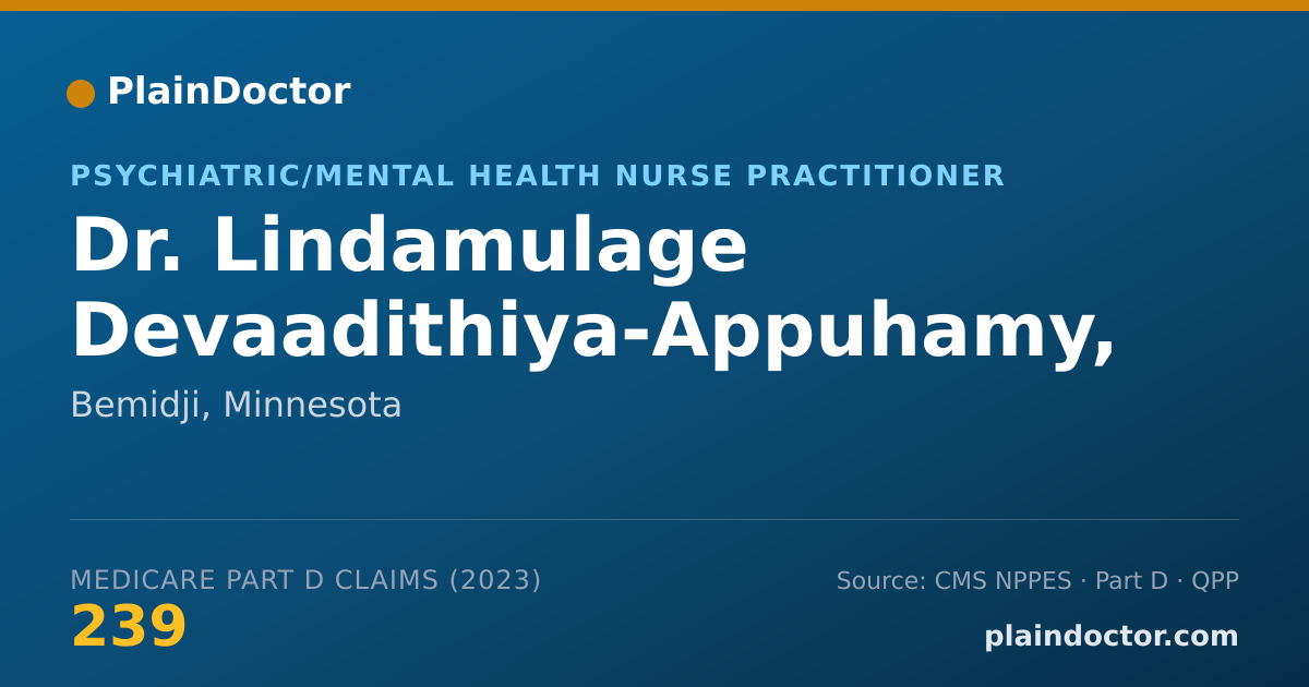 Shareable card for Lindamulage Devaadithiya-Appuhamy, DNP, PMHNP-BC, CNP - Psychiatric/Mental Health Nurse Practitioner, Bemidji, MN