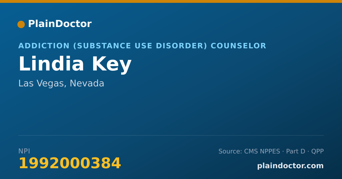 Shareable card for Lindia Key - Addiction (Substance Use Disorder) Counselor, Las Vegas, NV