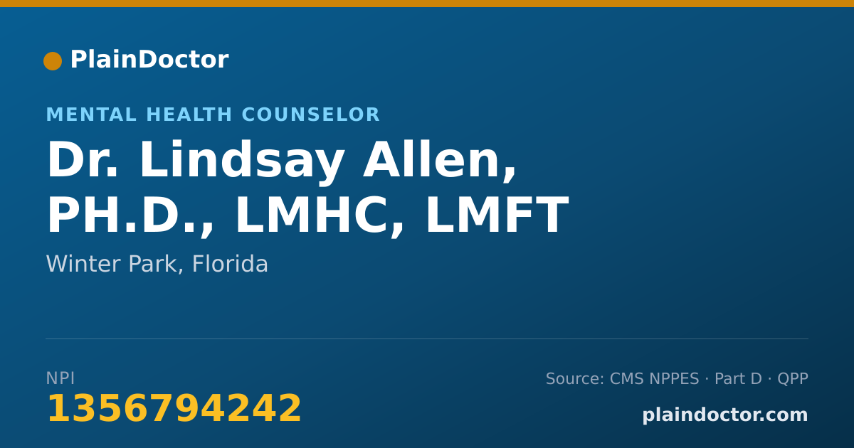 Shareable card for Lindsay Allen, PH.D., LMHC, LMFT - Mental Health Counselor, Winter Park, FL
