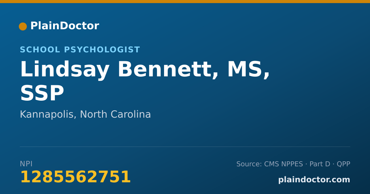 Shareable card for Lindsay Bennett, MS, SSP - School Psychologist, Kannapolis, NC