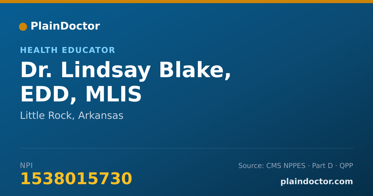 Shareable card for Lindsay Blake, EDD, MLIS - Health Educator, Little Rock, AR