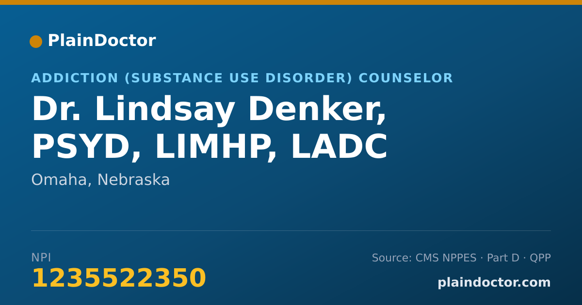 Shareable card for Lindsay Denker, PSYD, LIMHP, LADC - Addiction (Substance Use Disorder) Counselor, Omaha, NE