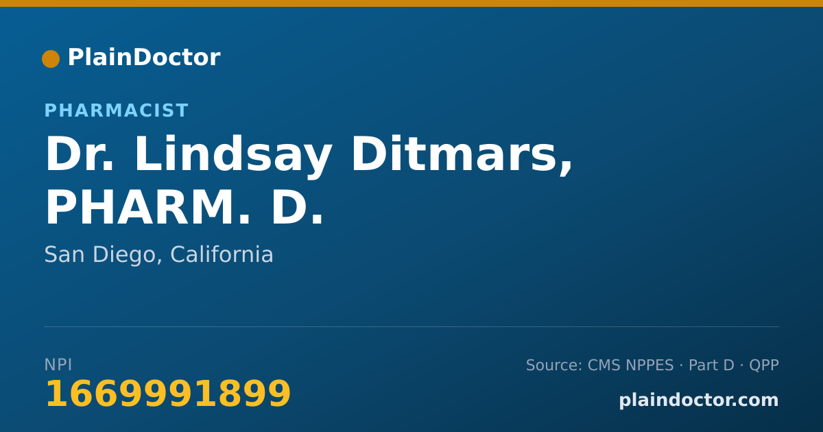 Shareable card for Lindsay Ditmars, PHARM. D. - Pharmacist, San Diego, CA
