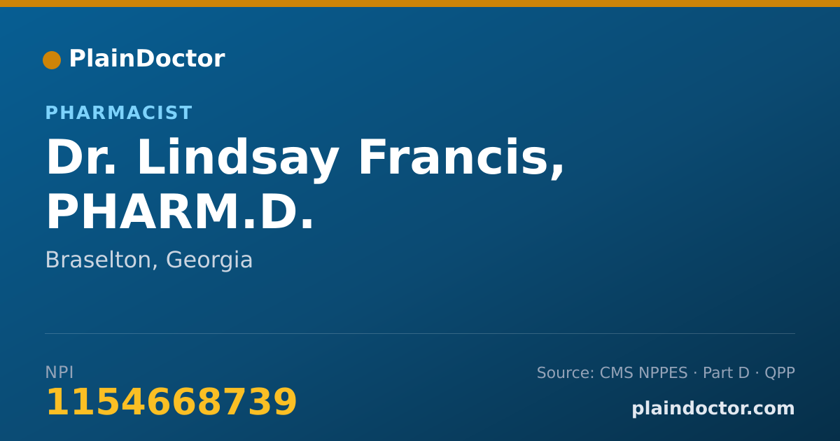 Shareable card for Lindsay Francis, PHARM.D. - Pharmacist, Braselton, GA