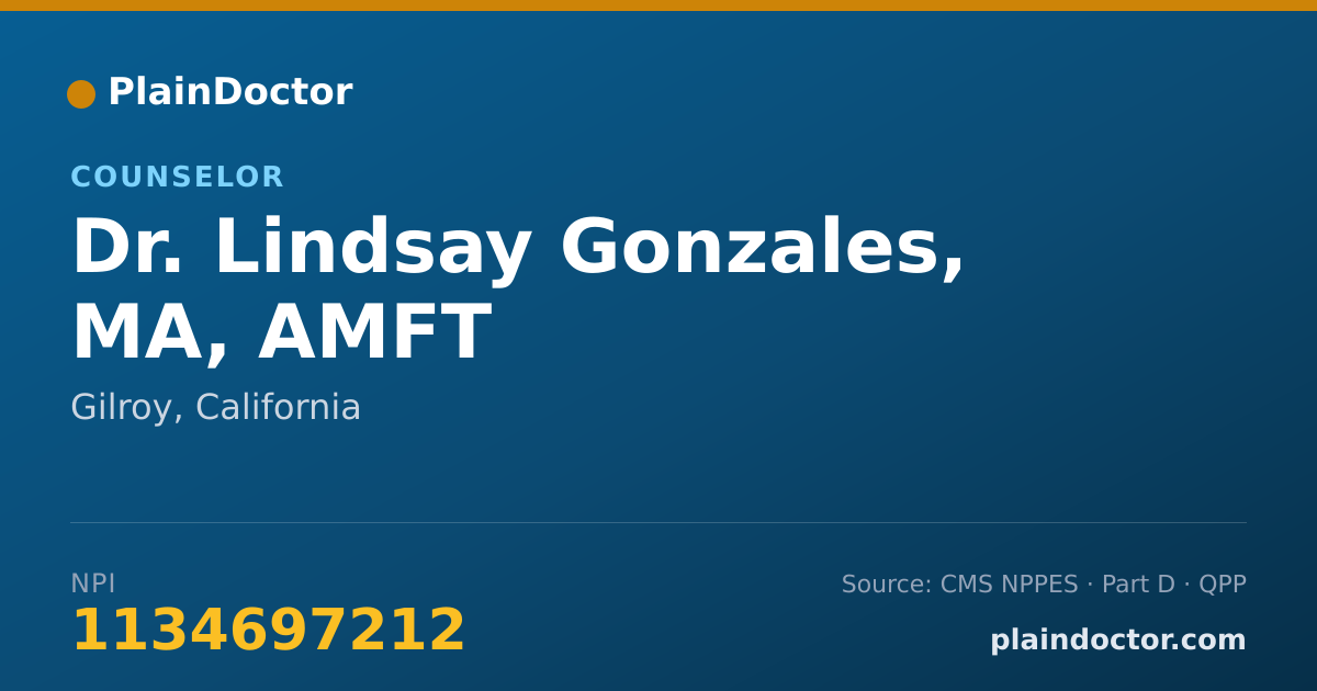 Shareable card for Lindsay Gonzales, MA, AMFT - Counselor, Gilroy, CA