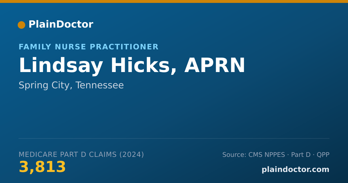 Shareable card for Lindsay Hicks, APRN - Family Nurse Practitioner, Spring City, TN
