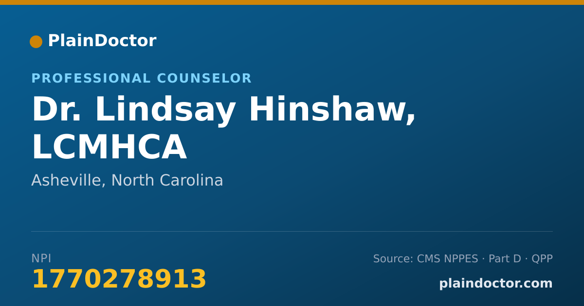Shareable card for Lindsay Hinshaw, LCMHCA - Professional Counselor, Asheville, NC