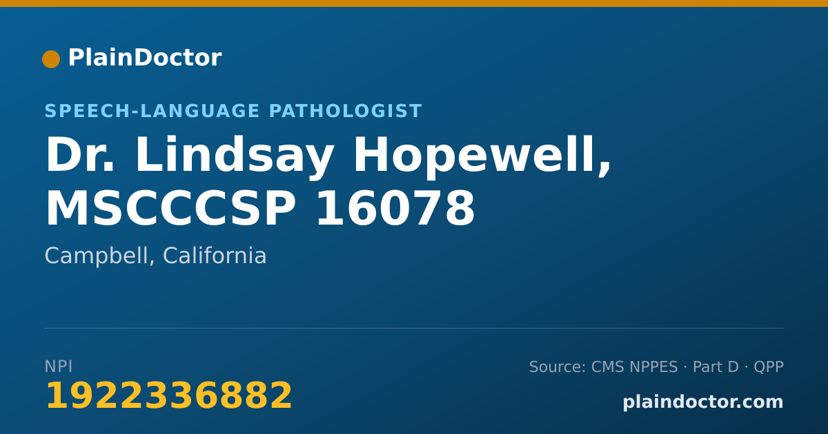 Shareable card for Lindsay Hopewell, MSCCCSP 16078 - Speech-Language Pathologist, Campbell, CA