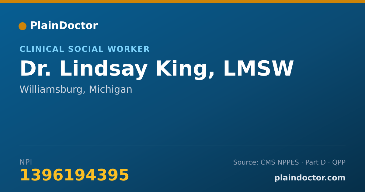 Shareable card for Lindsay King, LMSW - Clinical Social Worker, Williamsburg, MI