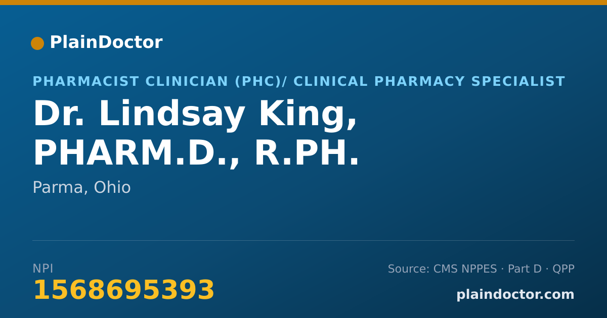 Shareable card for Lindsay King, PHARM.D., R.PH. - Pharmacist Clinician (PhC)/ Clinical Pharmacy Specialist, Parma, OH