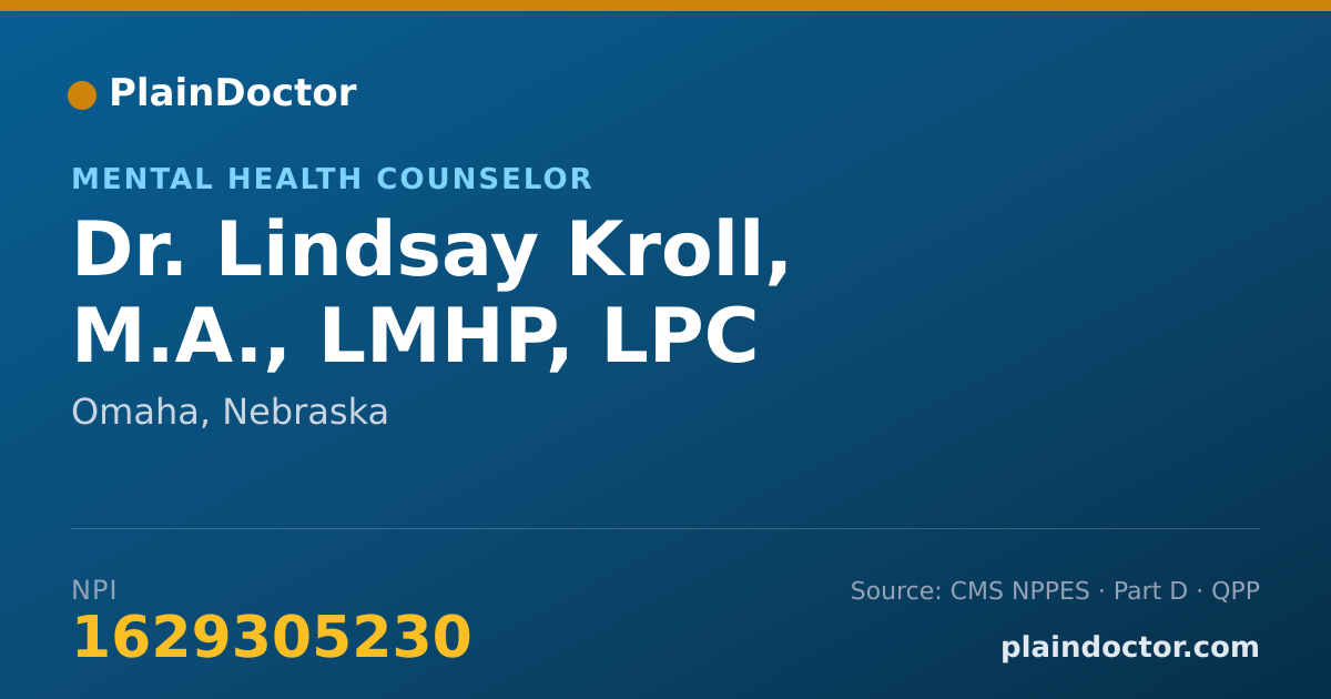 Shareable card for Lindsay Kroll, M.A., LMHP, LPC - Mental Health Counselor, Omaha, NE