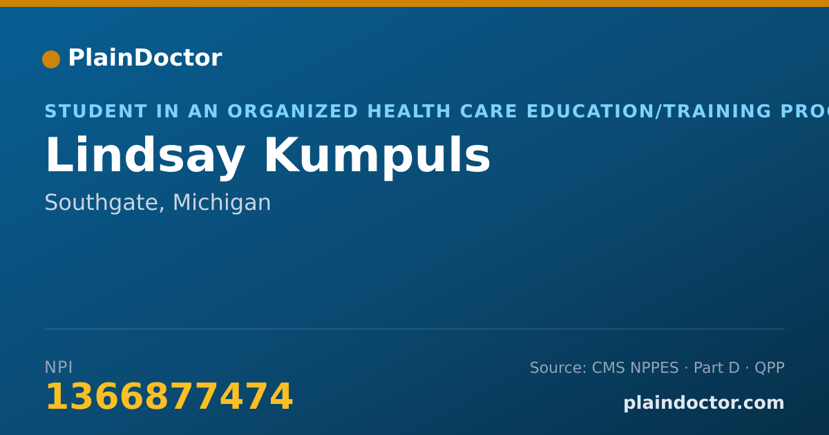 Shareable card for Lindsay Kumpuls - Student in an Organized Health Care Education/Training Program, Southgate, MI