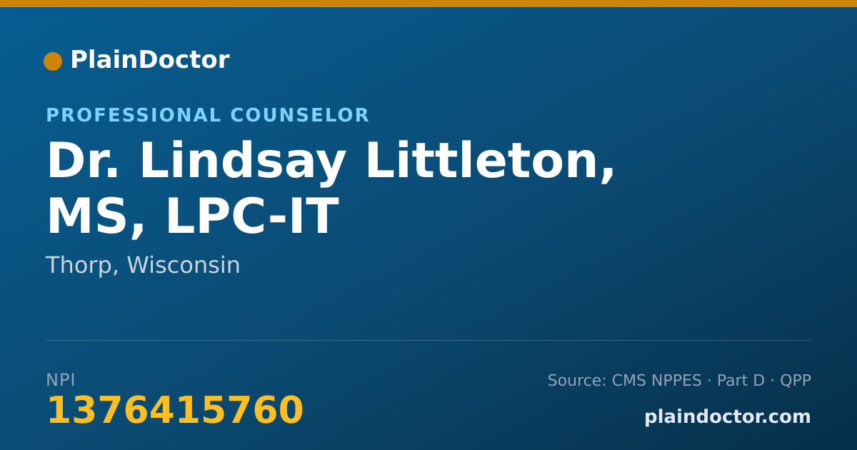 Shareable card for Lindsay Littleton, MS, LPC-IT - Professional Counselor, Thorp, WI