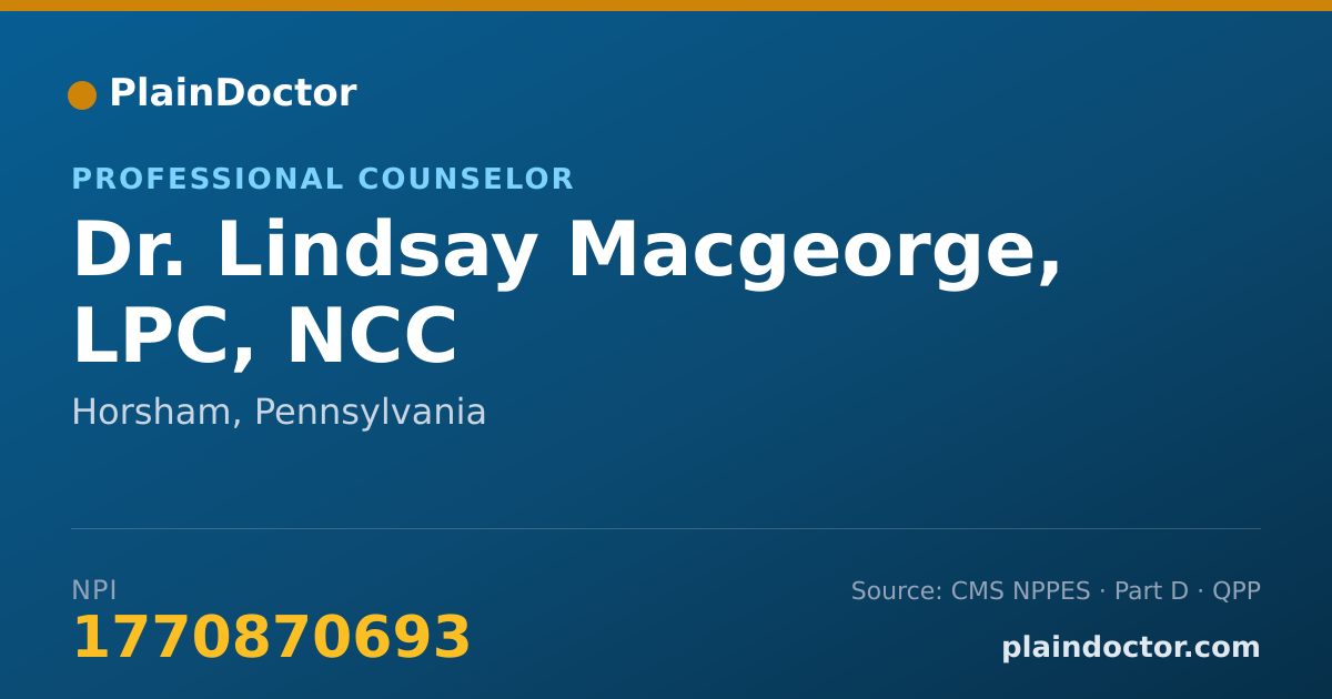 Shareable card for Lindsay Macgeorge, LPC, NCC - Professional Counselor, Horsham, PA
