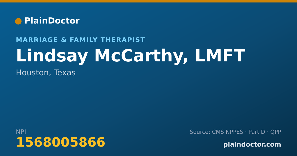 Shareable card for Lindsay McCarthy, LMFT - Marriage & Family Therapist, Houston, TX