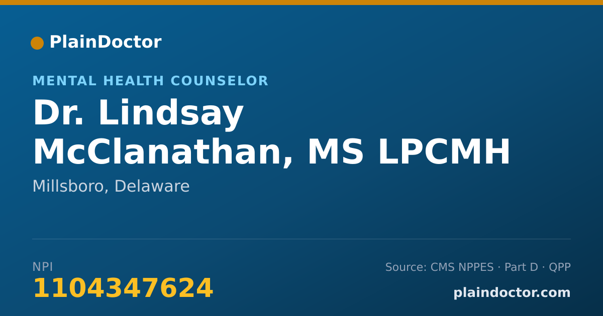 Shareable card for Lindsay McClanathan, MS LPCMH - Mental Health Counselor, Millsboro, DE