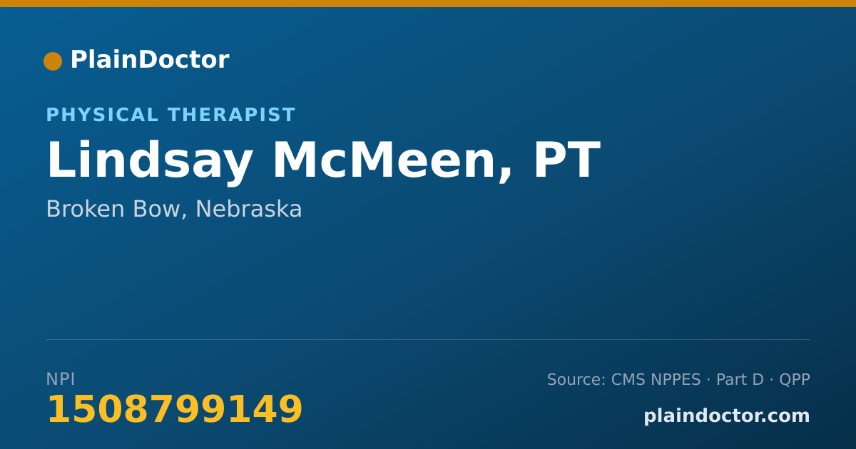 Shareable card for Lindsay McMeen, PT - Physical Therapist, Broken Bow, NE