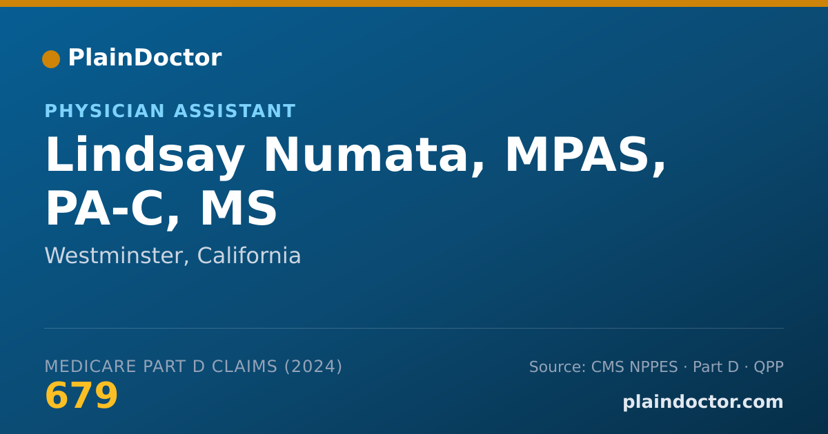 Shareable card for Lindsay Numata, MPAS, PA-C, MS - Physician Assistant, Westminster, CA
