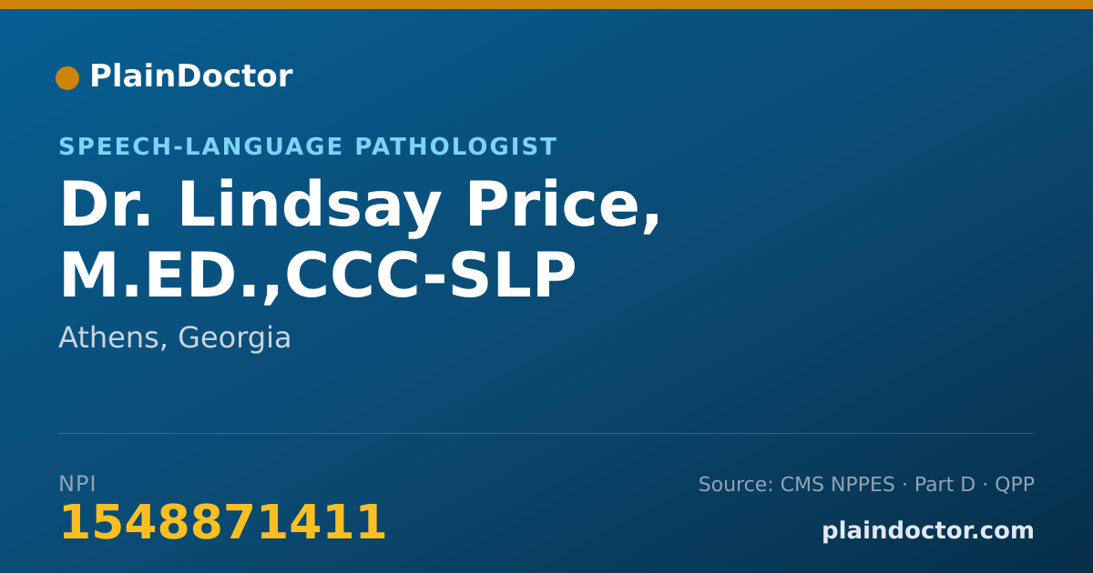 Shareable card for Lindsay Price, M.ED.,CCC-SLP - Speech-Language Pathologist, Athens, GA