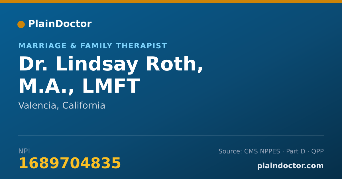 Shareable card for Lindsay Roth, M.A., LMFT - Marriage & Family Therapist, Valencia, CA