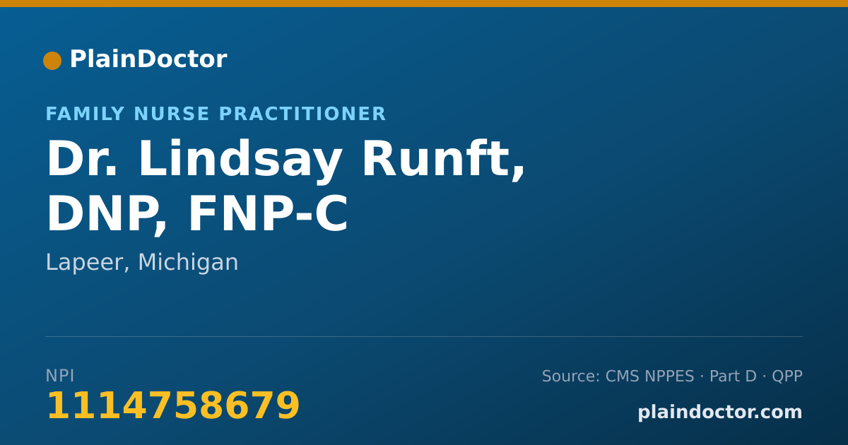 Shareable card for Lindsay Runft, DNP, FNP-C - Family Nurse Practitioner, Lapeer, MI