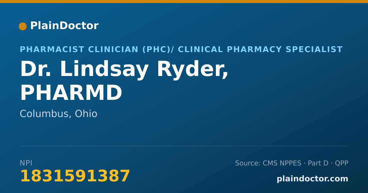 Shareable card for Lindsay Ryder, PHARMD - Pharmacist Clinician (PhC)/ Clinical Pharmacy Specialist, Columbus, OH