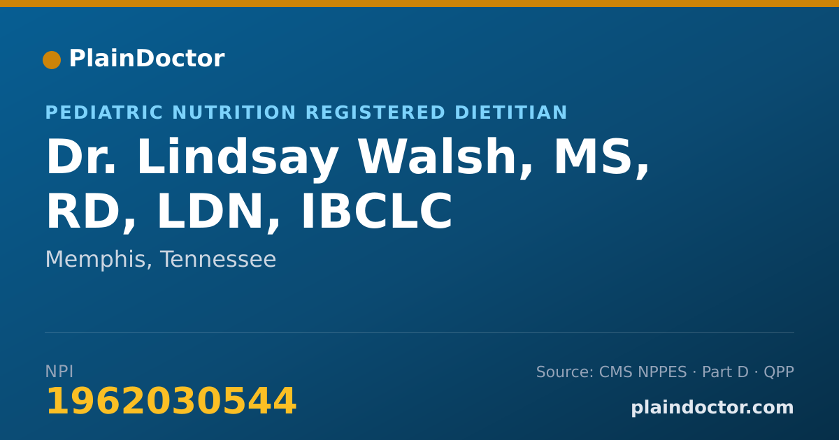 Shareable card for Lindsay Walsh, MS, RD, LDN, IBCLC - Pediatric Nutrition Registered Dietitian, Memphis, TN