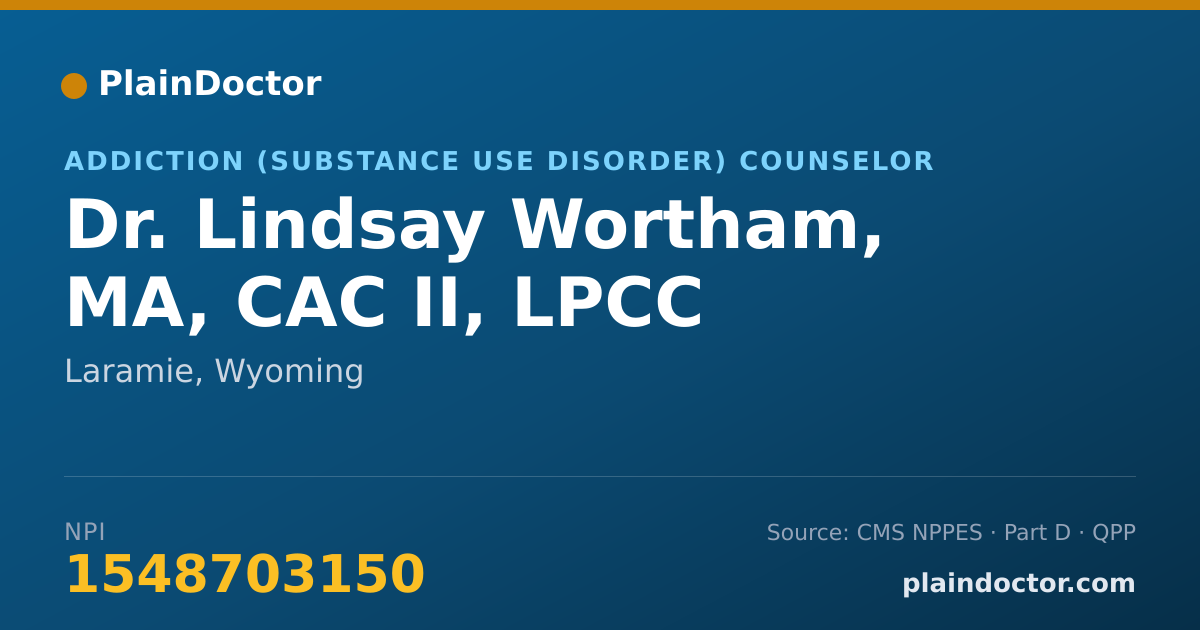 Shareable card for Lindsay Wortham, MA, CAC II, LPCC - Addiction (Substance Use Disorder) Counselor, Laramie, WY