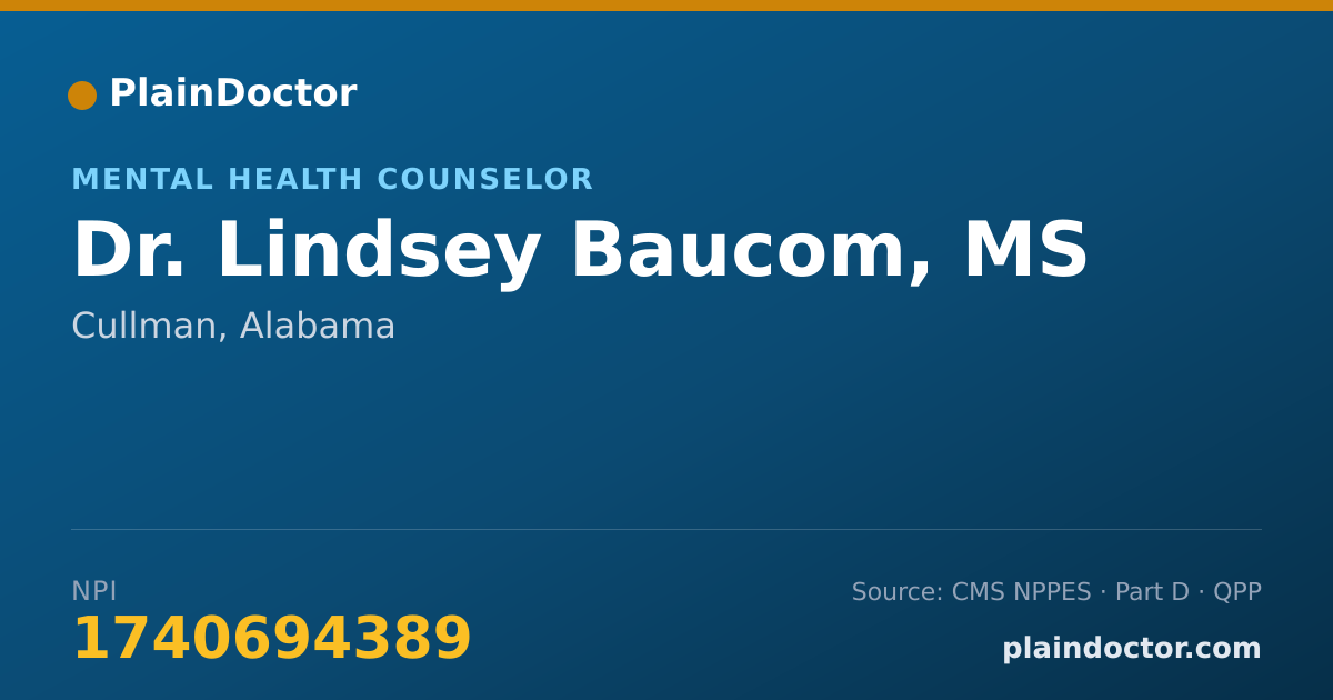 Shareable card for Lindsey Baucom, MS - Mental Health Counselor, Cullman, AL