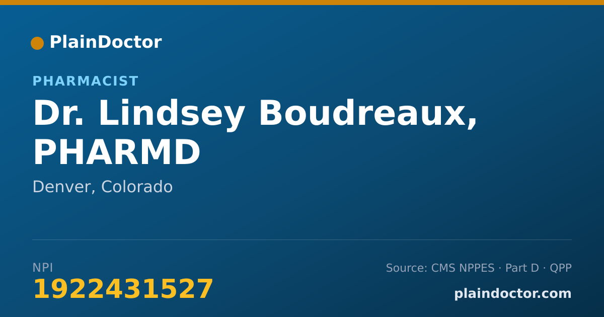 Shareable card for Lindsey Boudreaux, PHARMD - Pharmacist, Denver, CO