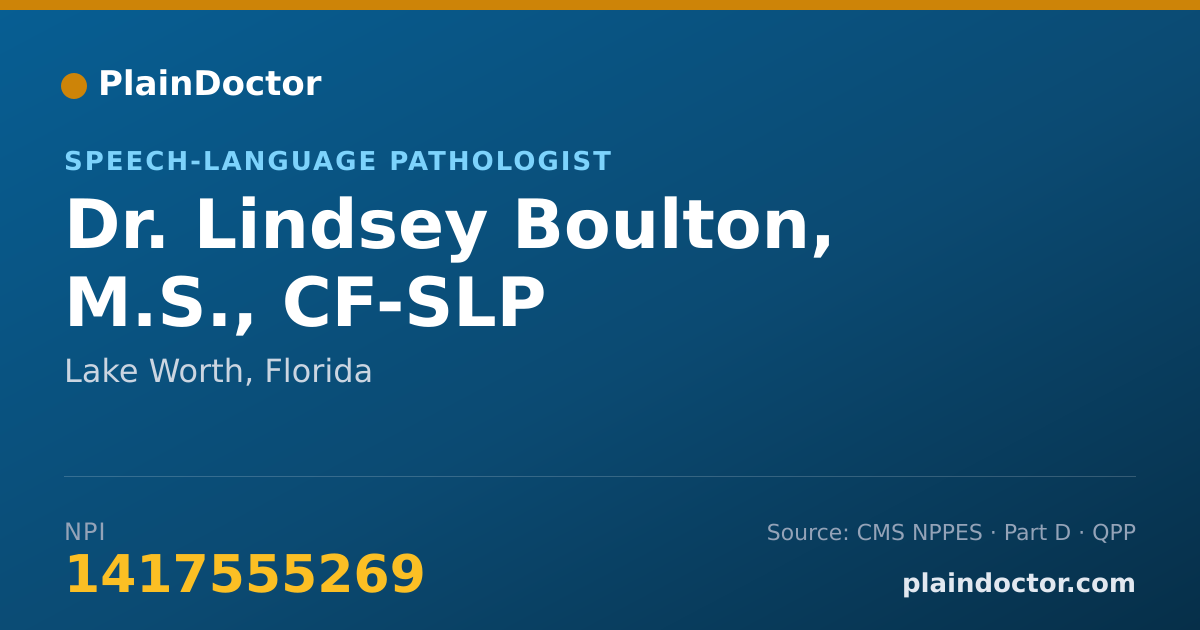 Shareable card for Lindsey Boulton, M.S., CF-SLP - Speech-Language Pathologist, Lake Worth, FL