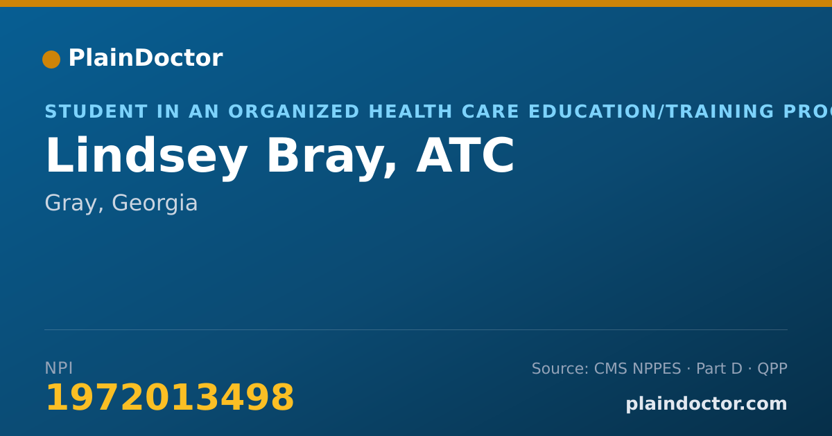 Shareable card for Lindsey Bray, ATC - Student in an Organized Health Care Education/Training Program, Gray, GA