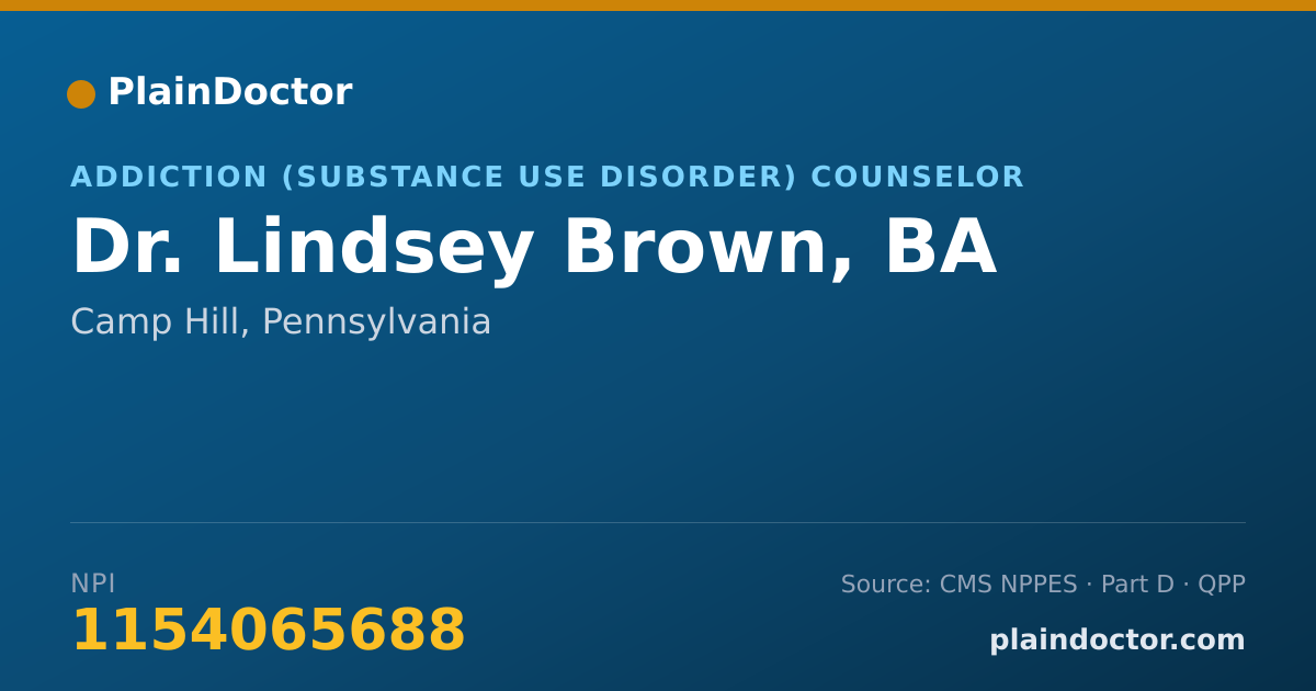 Shareable card for Lindsey Brown, BA - Addiction (Substance Use Disorder) Counselor, Camp Hill, PA