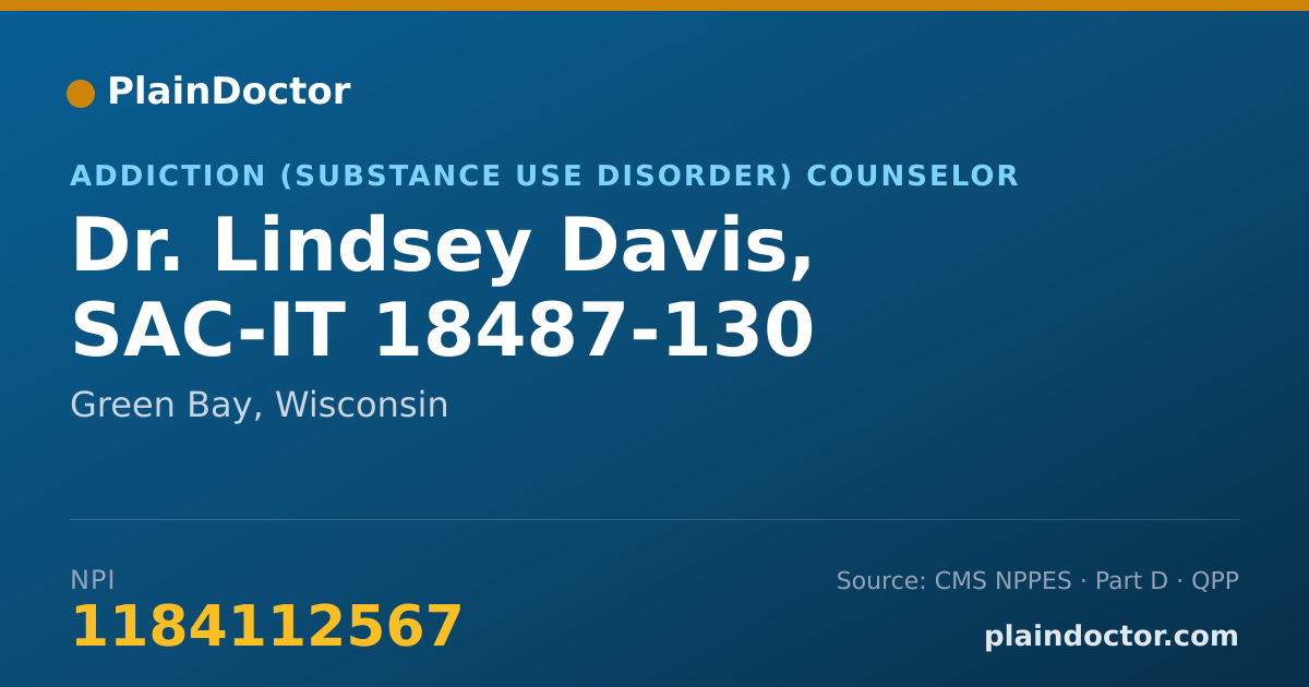 Shareable card for Lindsey Davis, SAC-IT 18487-130 - Addiction (Substance Use Disorder) Counselor, Green Bay, WI
