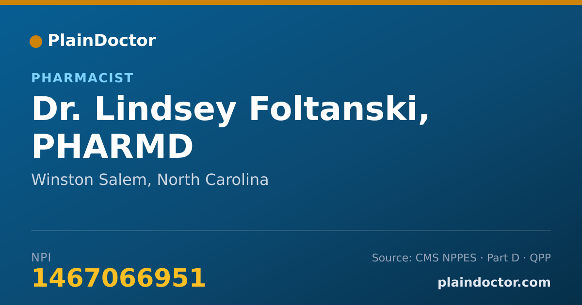 Shareable card for Lindsey Foltanski, PHARMD - Pharmacist, Winston Salem, NC