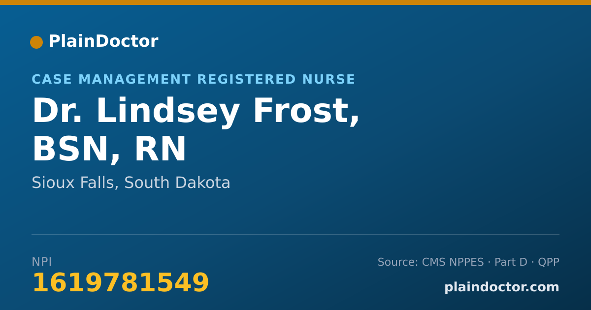 Shareable card for Lindsey Frost, BSN, RN - Case Management Registered Nurse, Sioux Falls, SD