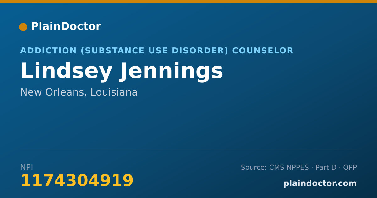 Shareable card for Lindsey Jennings - Addiction (Substance Use Disorder) Counselor, New Orleans, LA