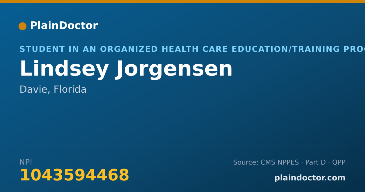 Shareable card for Lindsey Jorgensen - Student in an Organized Health Care Education/Training Program, Davie, FL