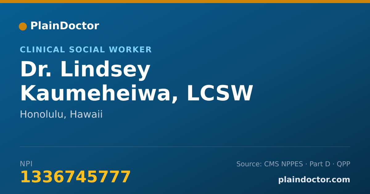 Shareable card for Lindsey Kaumeheiwa, LCSW - Clinical Social Worker, Honolulu, HI