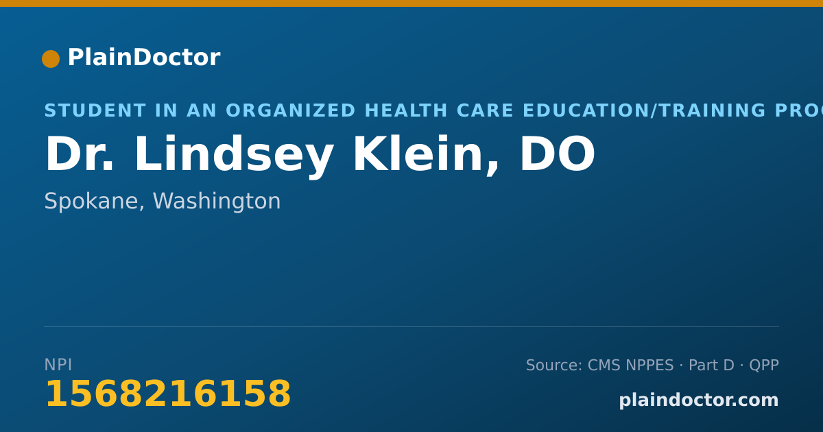 Shareable card for Lindsey Klein, DO - Student in an Organized Health Care Education/Training Program, Spokane, WA