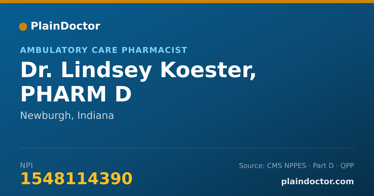 Shareable card for Lindsey Koester, PHARM D - Ambulatory Care Pharmacist, Newburgh, IN