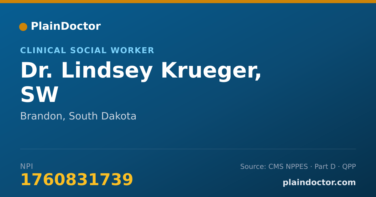 Shareable card for Lindsey Krueger, SW - Clinical Social Worker, Brandon, SD