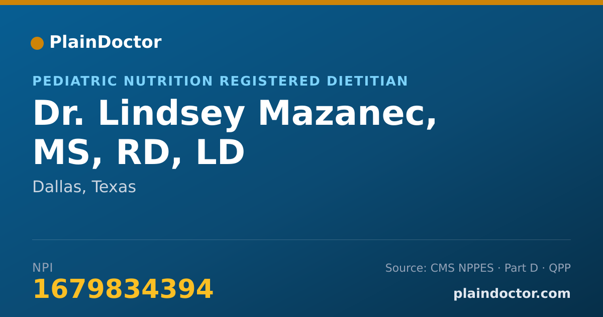 Shareable card for Lindsey Mazanec, MS, RD, LD - Pediatric Nutrition Registered Dietitian, Dallas, TX