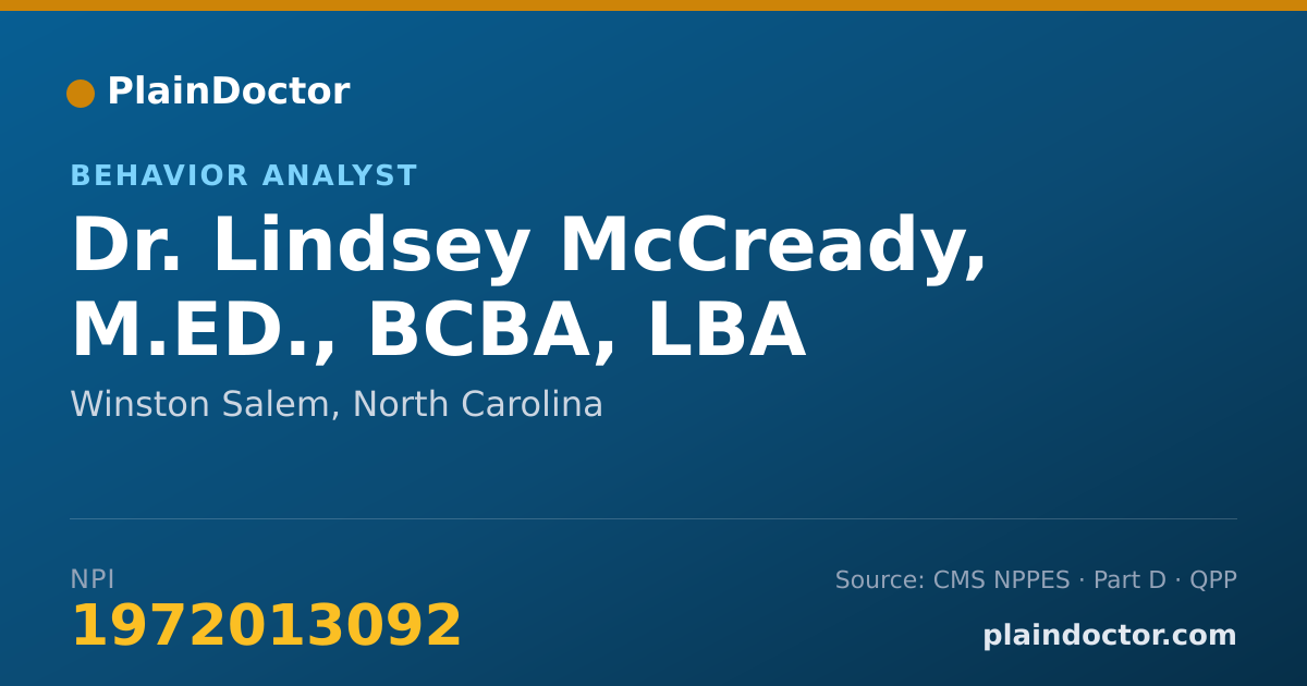 Shareable card for Lindsey McCready, M.ED., BCBA, LBA - Behavior Analyst, Winston Salem, NC