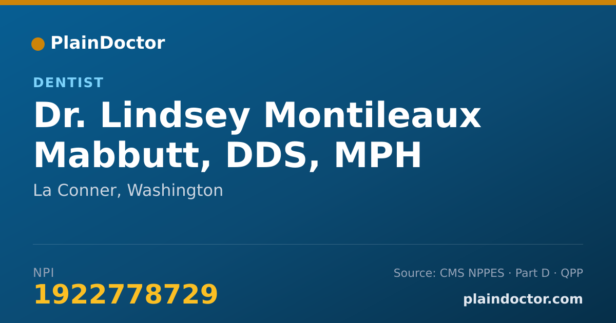 Shareable card for Lindsey Montileaux Mabbutt, DDS, MPH - Dentist, La Conner, WA