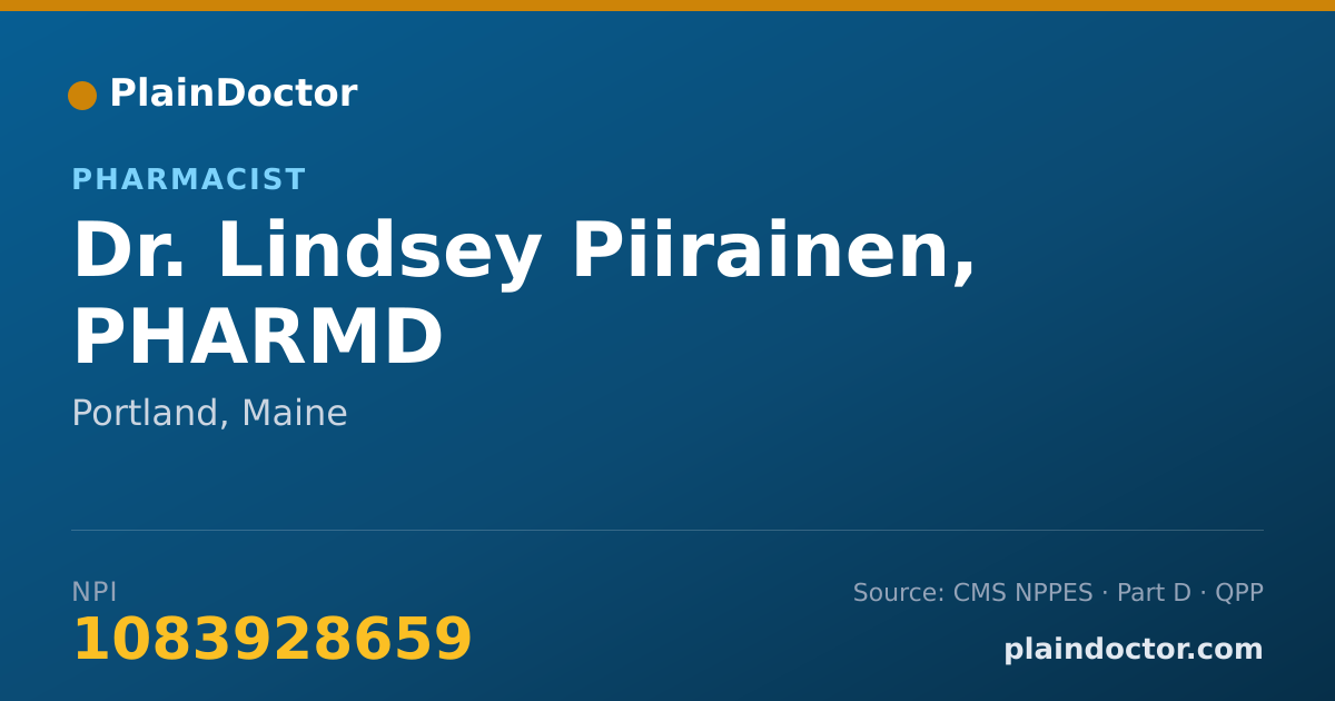 Shareable card for Lindsey Piirainen, PHARMD - Pharmacist, Portland, ME