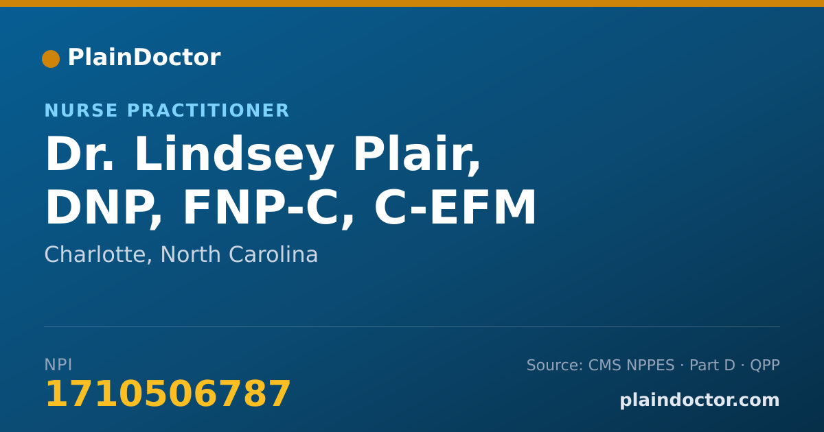 Shareable card for Lindsey Plair, DNP, FNP-C, C-EFM - Nurse Practitioner, Charlotte, NC