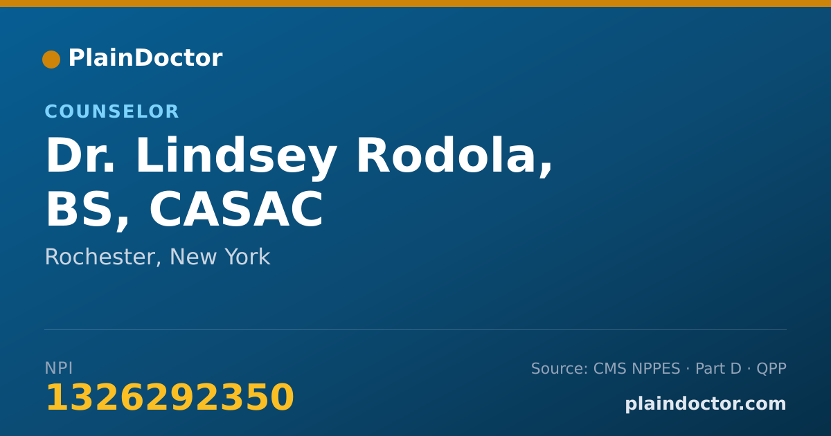Shareable card for Lindsey Rodola, BS, CASAC - Counselor, Rochester, NY